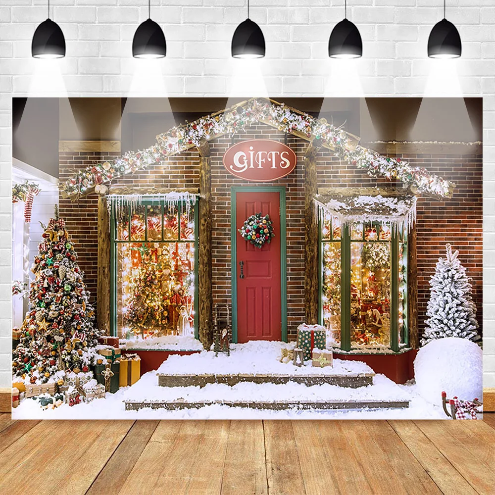 

MOCSICKA Gifts for Christmas Party Backdrop Happy New Year Background Brick House White Snow Santa Claus Photography Backdrops