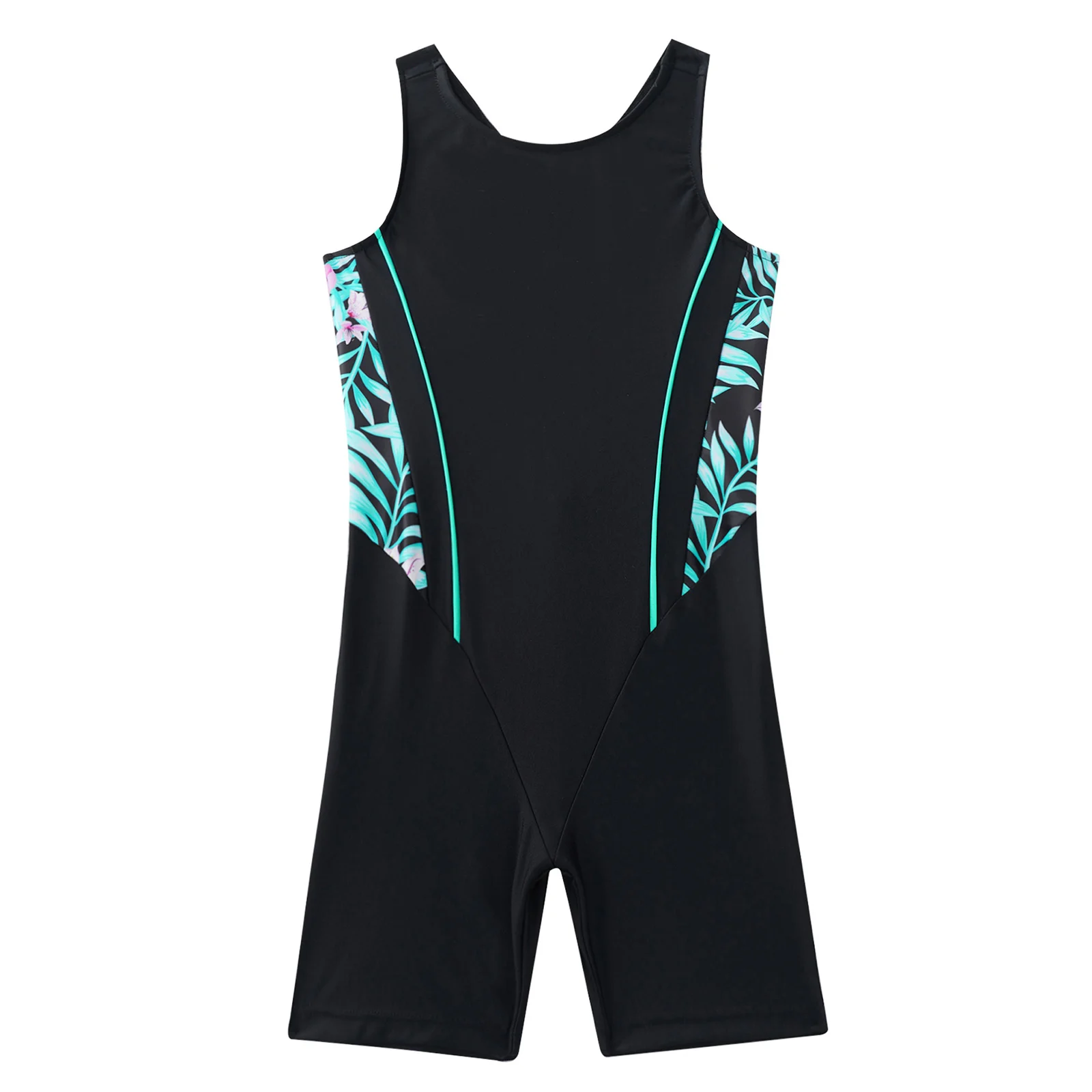 Kids Girls One-piece Swimwear Summer Sleeveless Open Back Print Short Jumpsuit Bodysuit for Beach Pool Swimming Bathing Suit