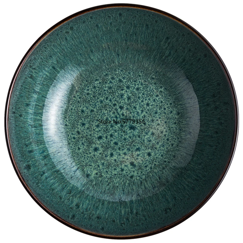 1 European Kiln Green Peacock Tableware Steak Plate Pasta Plate Ceramic Plate Large Soup Bowl Simple Beautiful Ceramic Tableware