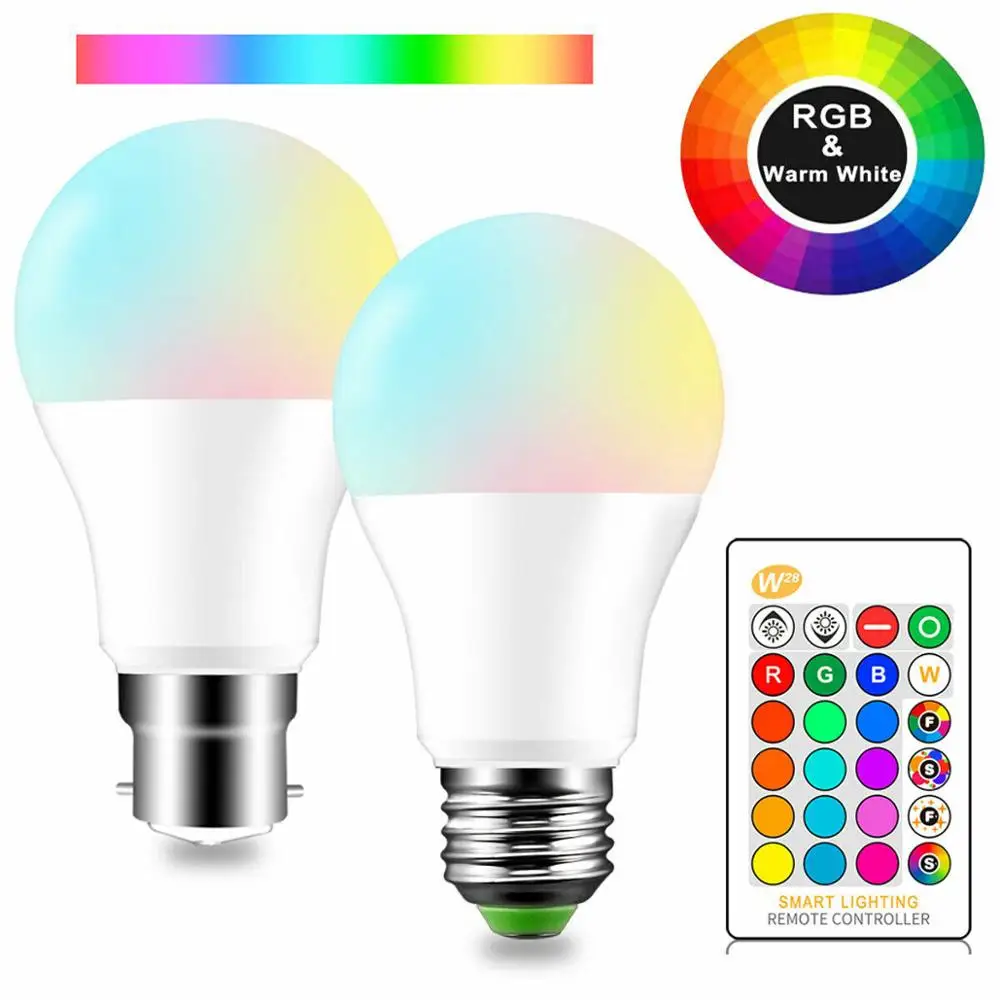 16 Color Changing E27 B22 RGB LED Magic Light Bulbs A60 Globe 5/10/15W Lamps with IR Remote Controller 110V 220V for Home Decor