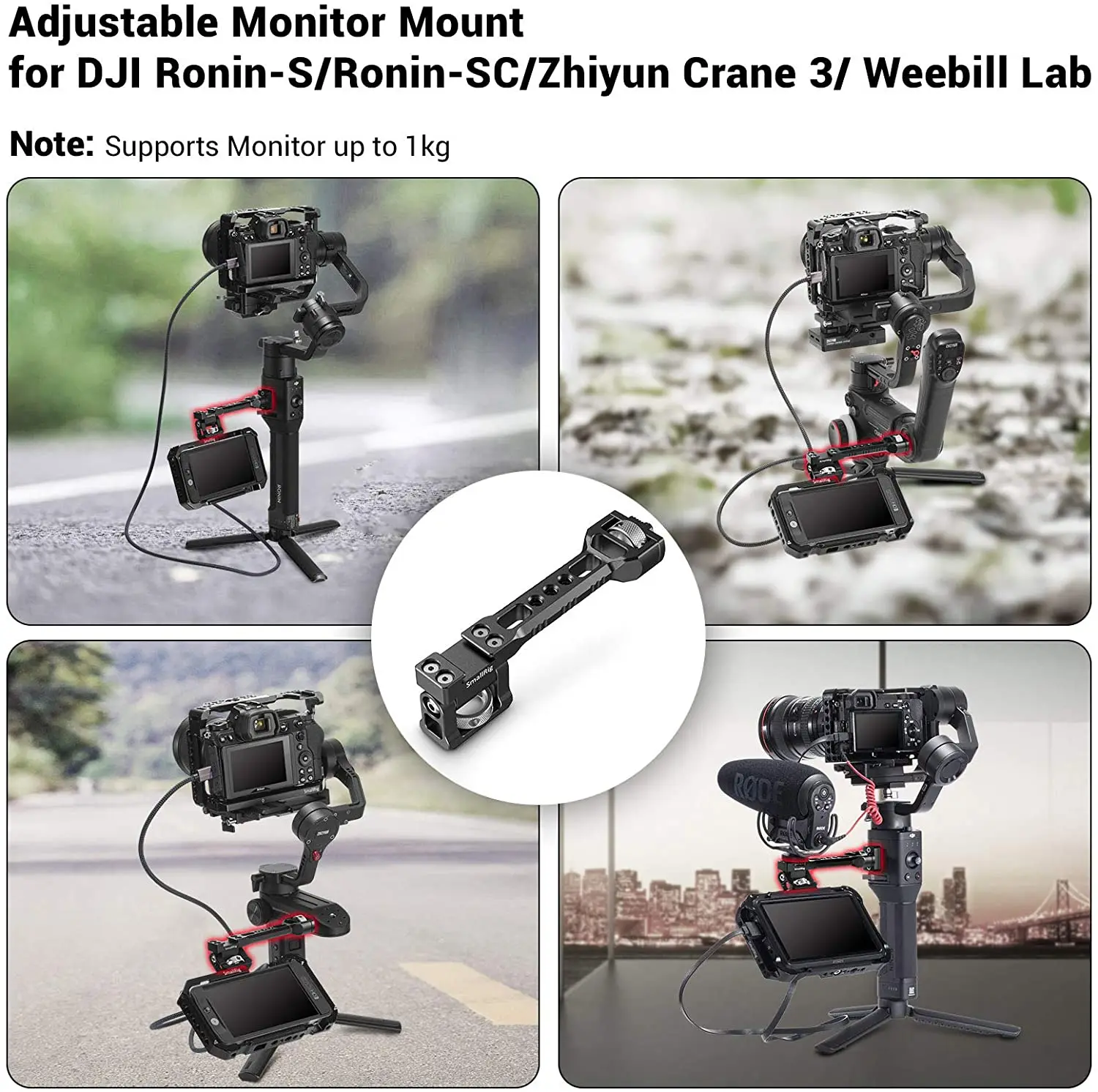 SmallRig Adjustable Tilt 180° Monitor Mount for DJI RS 2/RSC 2 Ronin-S/SC for Zhiyun Crane 3/Weebill Lab Screen EVF Mount 2386B