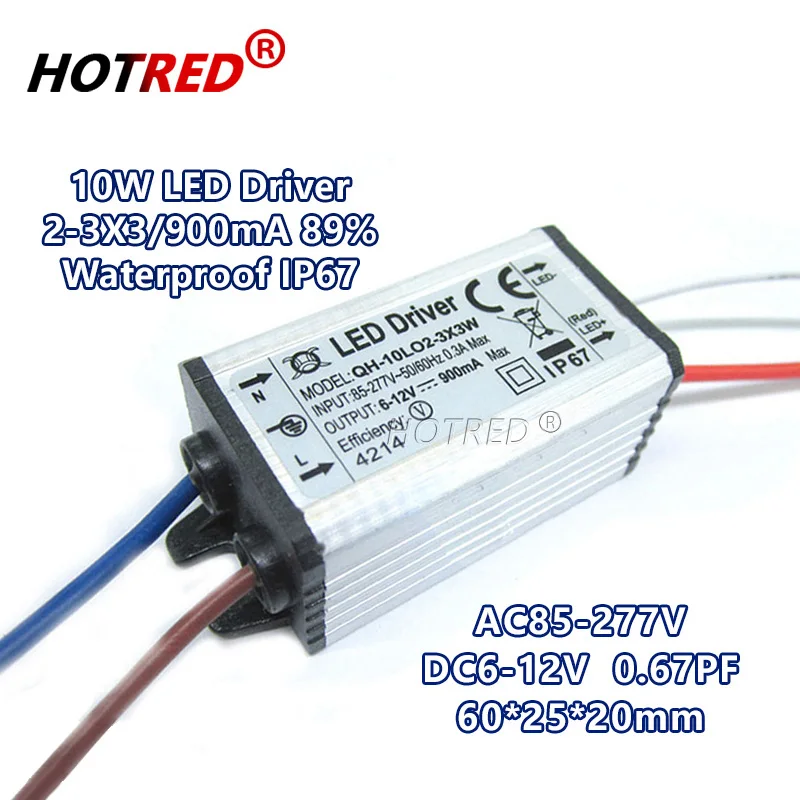 Wodoodporna IP67 zasilacz LED 10W 900mA DC6-12V 2-3x 3w aluminiowa obudowa transformatory oświetleniowe