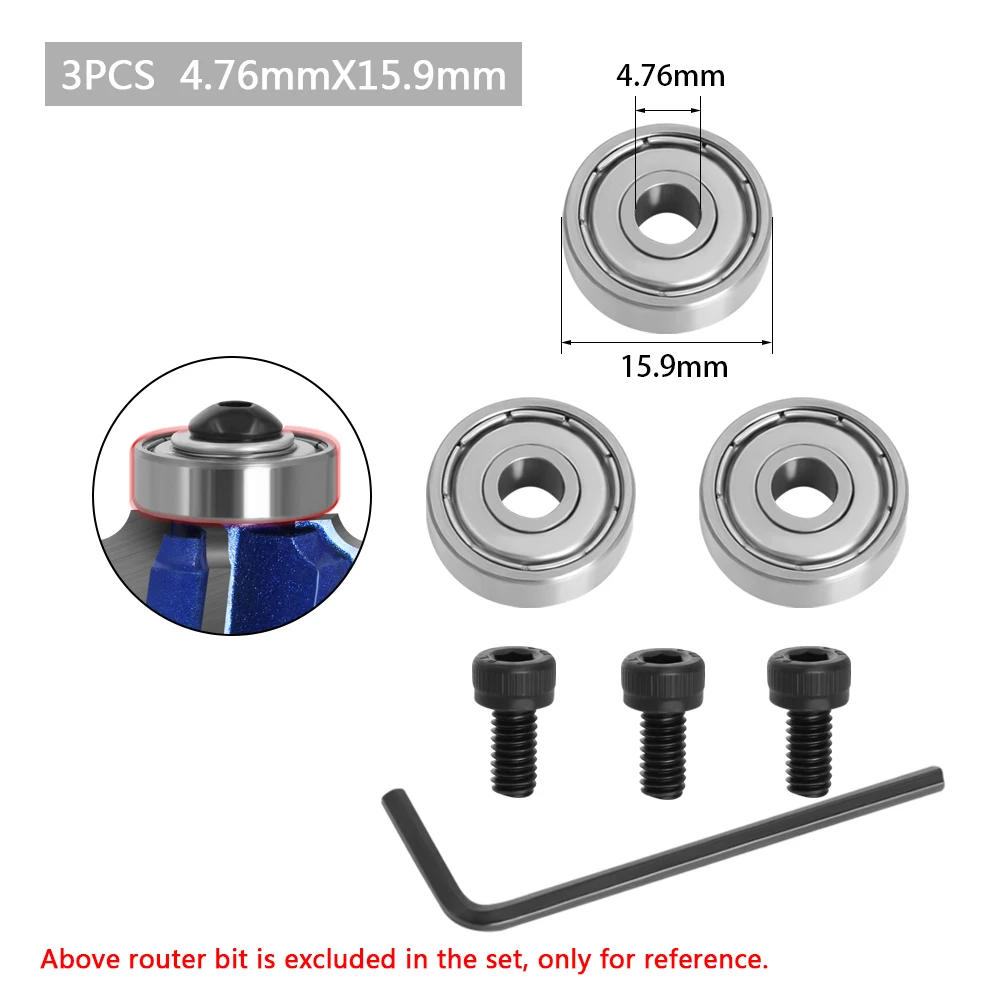 Durable Steel Bearings Accessories Kit Fits For Router Bits Heads And Shank Top Mounted 1/2, 3/8, 3/4 Bearing & Stop Ring