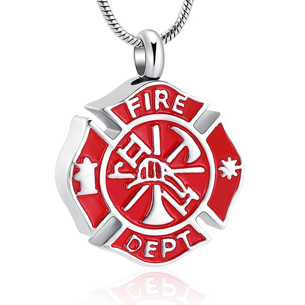 Firefighter Fire Dept Round Cremation Pendant Cremation Jewelry for Ashes