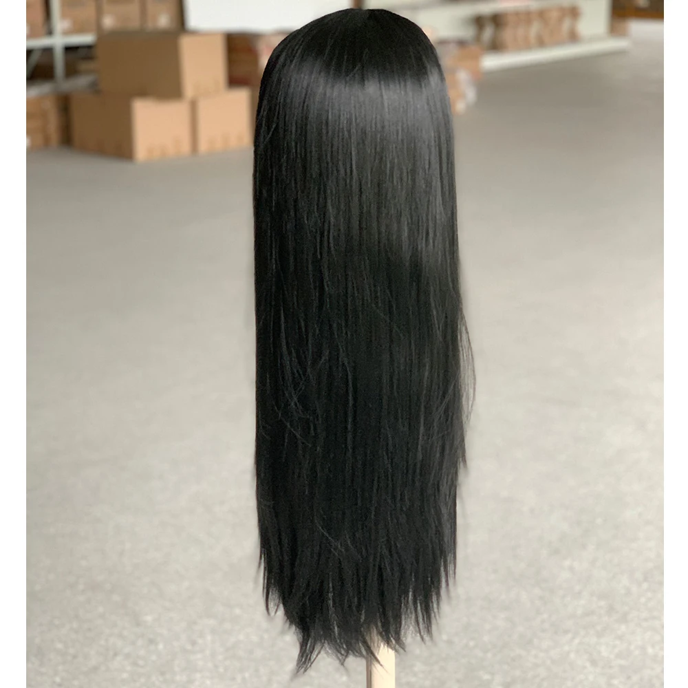 Vogue Queen Black Synthetic Full Machine Made Wig For Women Natural Middle Part Heat Resistant Fiber