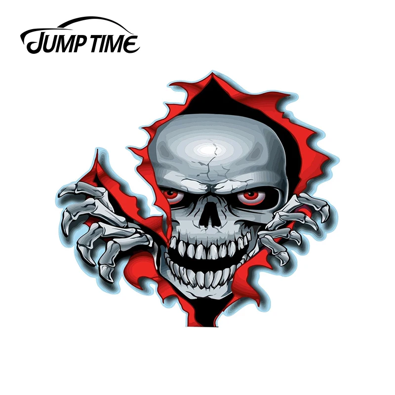 JumpTime 13 см x 11,8 см забавные автомобильные наклейки с красным глазом, Череп, Классическая индивидуальная мотоциклетная наклейка, виниловая наклейка на бампер