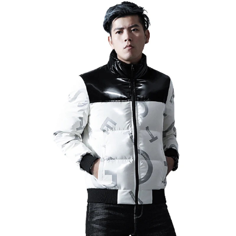 80 white duck down winter new bright letter down jacket men's short youth warm casual jacket brand High quality for dialy work