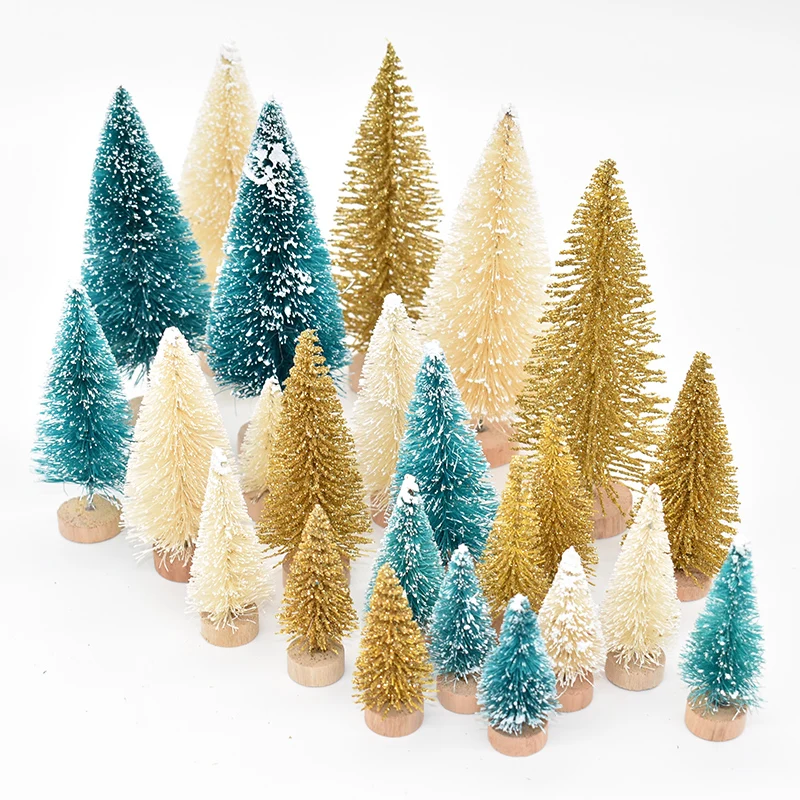 8Pcs DIY Christmas Tree Ornaments Sisal Silk Mini Pine Tree Christmas Decoration For Home Navidad Xmas New Year Decor Kids Gift