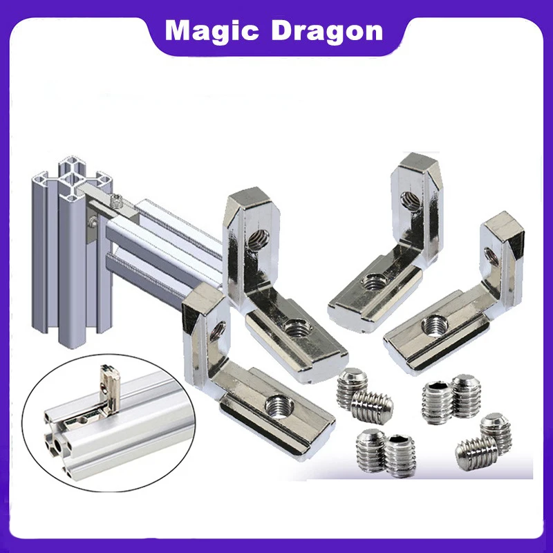 10PCS T Slot L-Shape Aluminum Profile Interior Corner Connector Joint Bracket for 2020 3030 4040 4545 EU Alu-profile with Screws