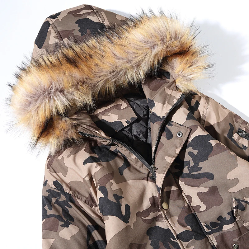 Fashion Fur Collar Winter Jacket Men Camouflage Military Velvet Thick Parka Men Long Trench Coat Outwear Windbreaker Warm Jacket