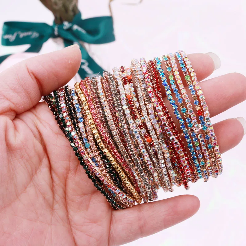 5pcs/lot Fashion Rhinestone Stretch Gold Bracelets Femme Elastic Crystal Bracelets For Women Bling Girls Gift Wedding Jewelry