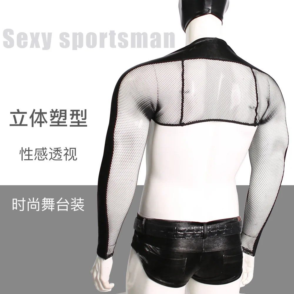 Surface Waterproof PU Synthetic Leather Texture Small Men Beach Short Casual Tight Boxer Shorts Mid-Rised Swimsuit Shaping Pants