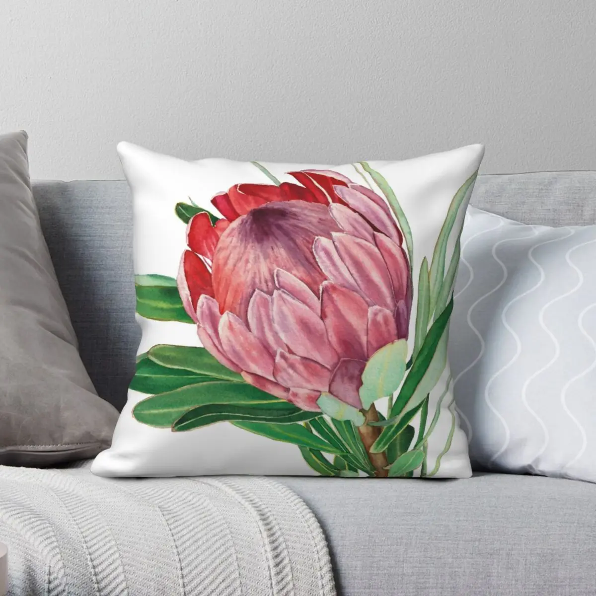 Watercolor Protea Flower Pillowcase Polyester Linen Velvet Creative Zip Decor Throw Pillow Case Home Cushion Cover 18