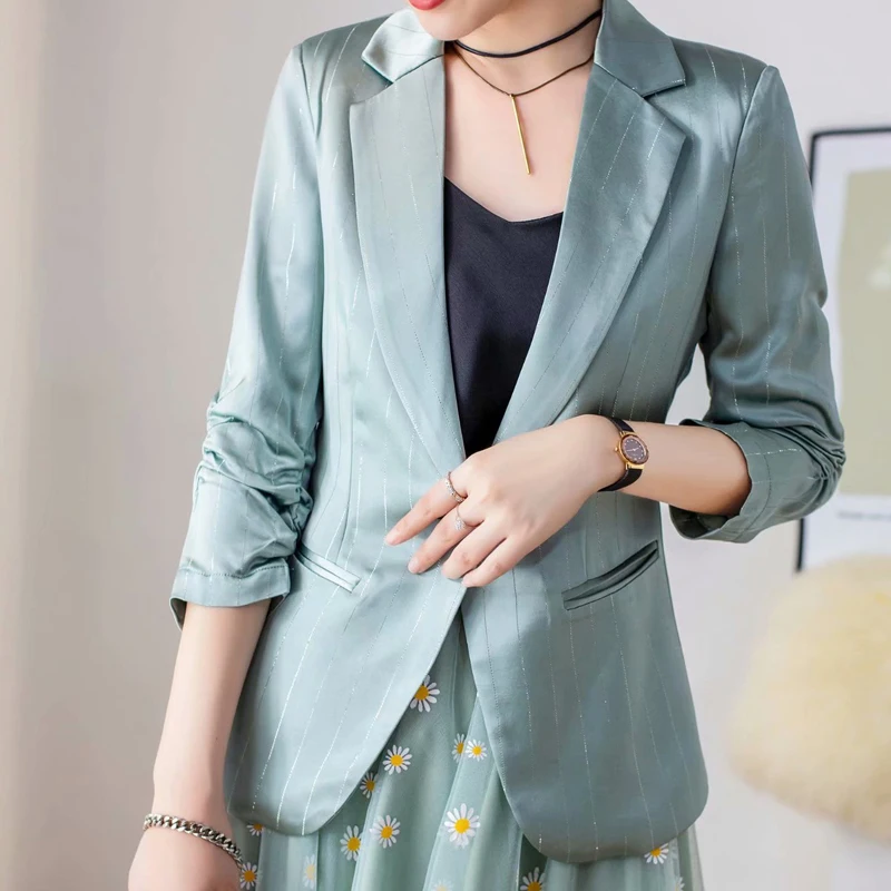 High Quality Newest Pop Designer Jacket Women's tailored collar puff sleeve Striped blazer Jacket coat