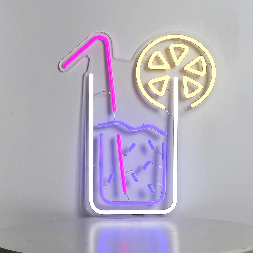 Neon JUICE LEMON Lights Flex Neon Sign Drinks Lemonade Glass Wall Neon Light for Beer Bar Pub Club Store Restaurant KTV Decor