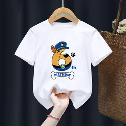 Camiseta blanca con estampado de número de cumpleaños de perro para niño y niña, ropa divertida Harajuku Kawaii, ropa Y2K para bebé pequeño, envío directo, 1-6