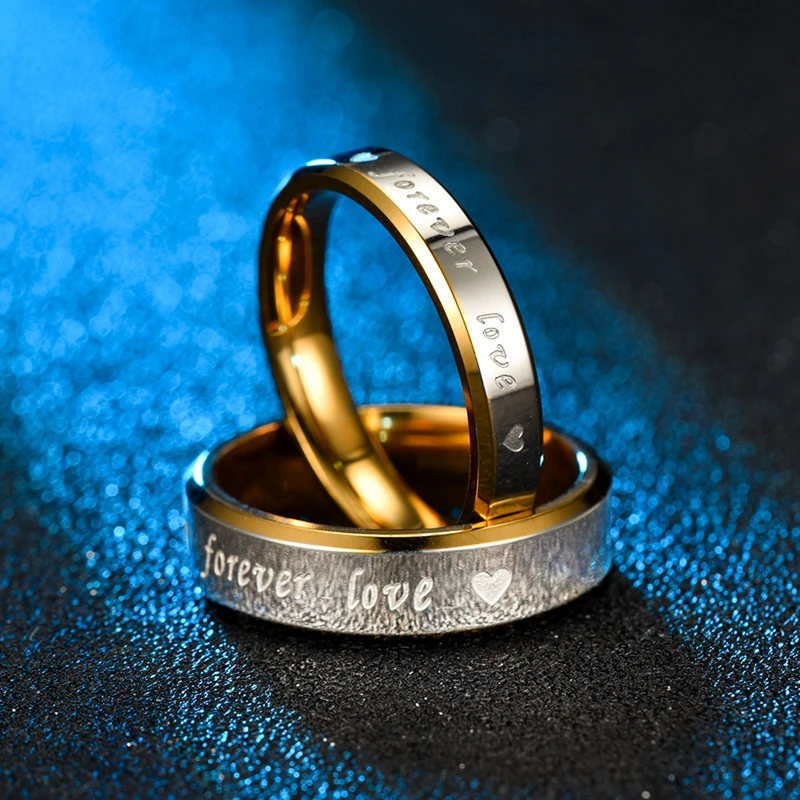 Engraved Forever LOVE Fashion Titanium Steel Couple Ring 18K Gold Ring Wedding Engagement Ring Anniversary Jewelry Gift