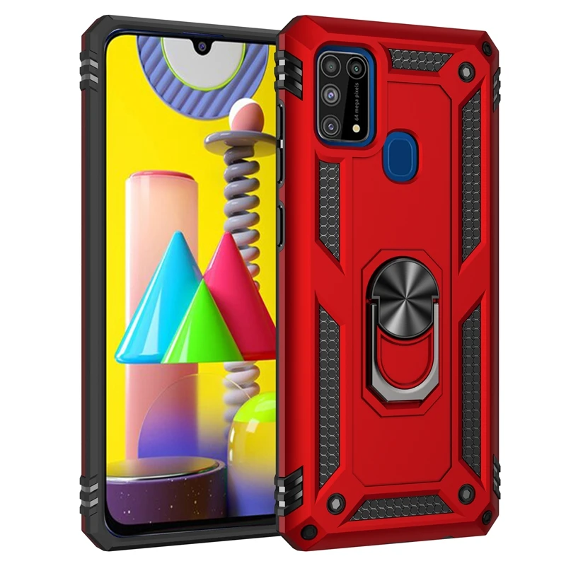 Shockproof Armor Case For Samsung M31 M31S Metal Ring Stand Bumper Silicone + PC Phone Back Cover For Galaxy M51 M21 M11 M01