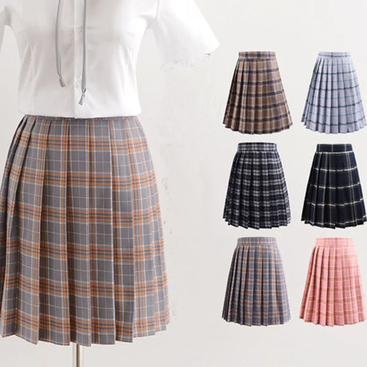 GOHYPDUG School Dresses Plaid Pleated Skirt Students Cosplay Anime Pleated Skirt Jk Uniforms Sailor Suit Short Skirts for Girl