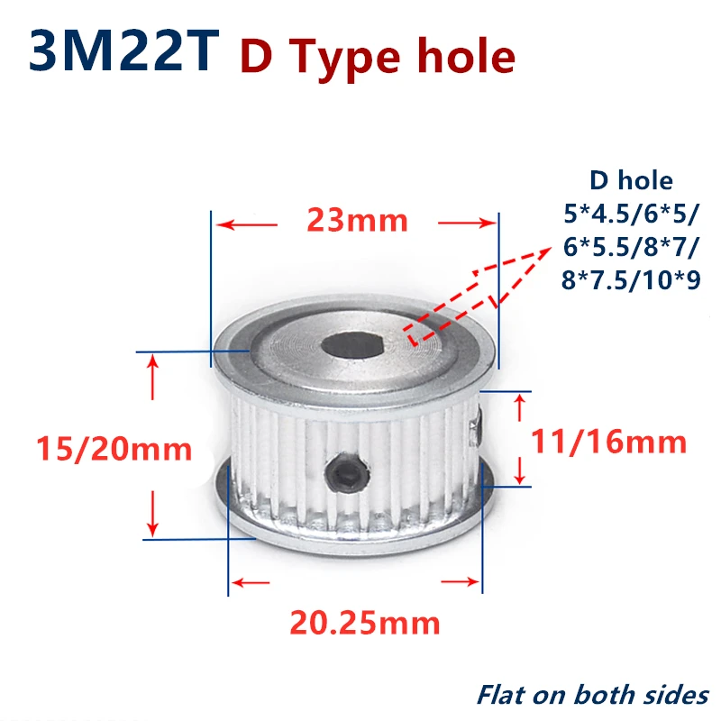 

22 Teeth HTD 3M Timing Pulley D Type Bore for Width 10/15mm 3M synchronous belt HTD3M pulley Belt gear 22Teeth 22T