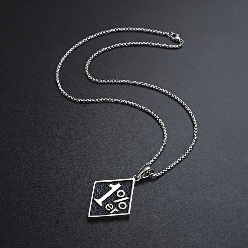 Vintage Casting Punk Outlaw 1% er Pendant Necklace Motorcycle Stainless Steel Biker Chain Necklace Jewelry for Man Women