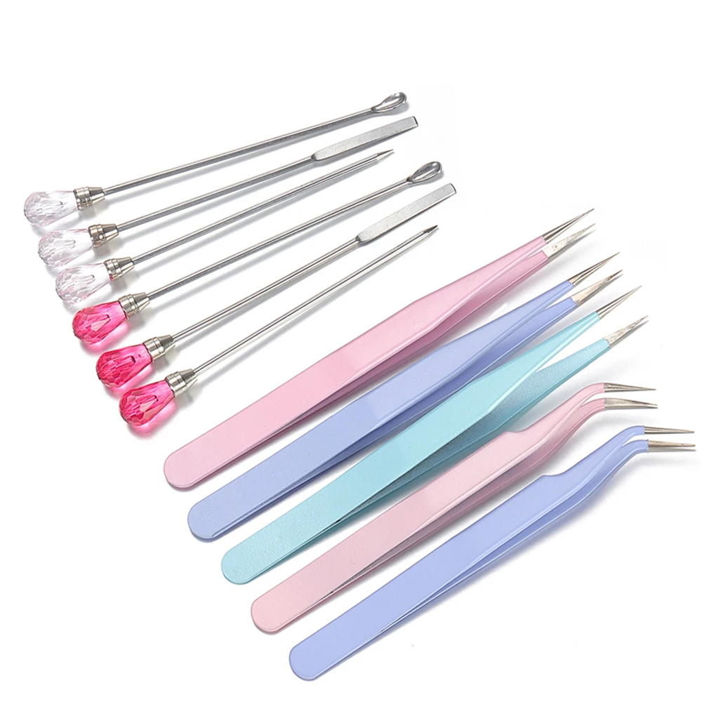 UV Epoxy Stir Spoon Bubble Poke Needle Tweezers Pick-Up Tools Set for Jewelry Making Silicone Resin Mold Clay Nail Art DIY Craft