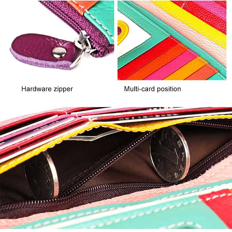 CICICUFF-Portefeuille en cuir véritable pour femme, pochette longue pour femme, sac à main avec poche zippée, porte-téléphone coloré, porte-monnaie