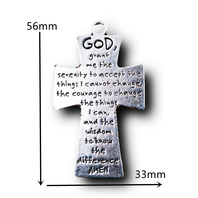 4pcs Silver Plated Cross Pendants Christian Prayer Words Charms DIY Retro Jewelry Crafts Metal Accessories 56*33mm A485