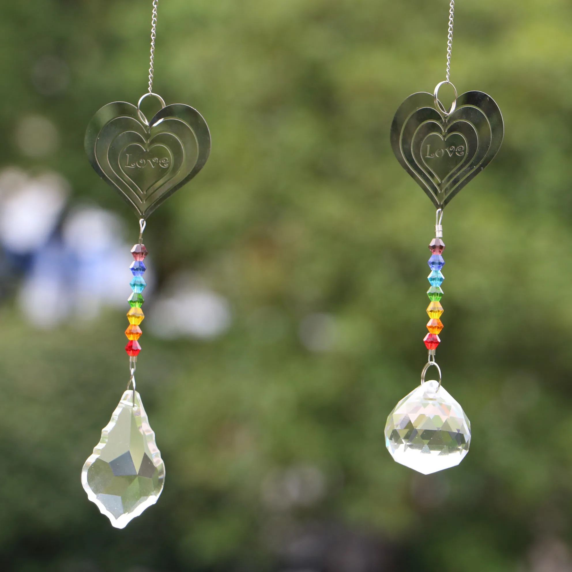 1PCS Crystal Suncatcher Hanging Prism Metal Heart Shaped Rainbow Maker Pendant Home Outdoor Garden Hanging Décor