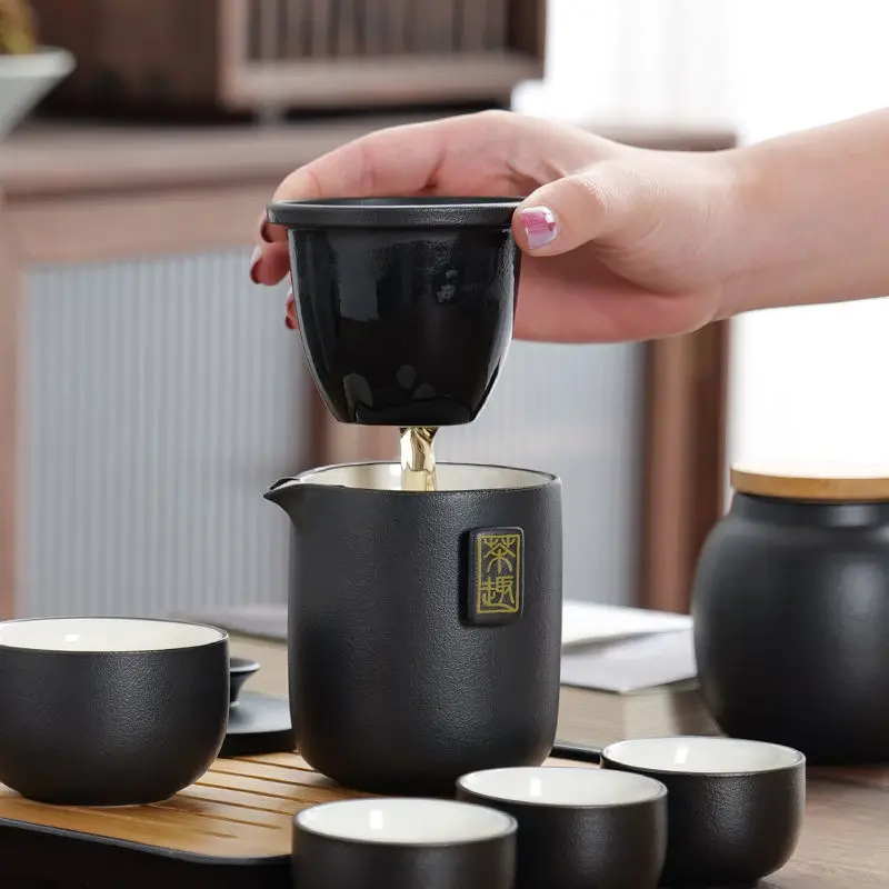 

One Pot Four Cups Tea Caddy TeaTray Outdoor Teaware Portable Travel Tea Set Office Meeting Ceramic Kung Fu Tea Separation Cup