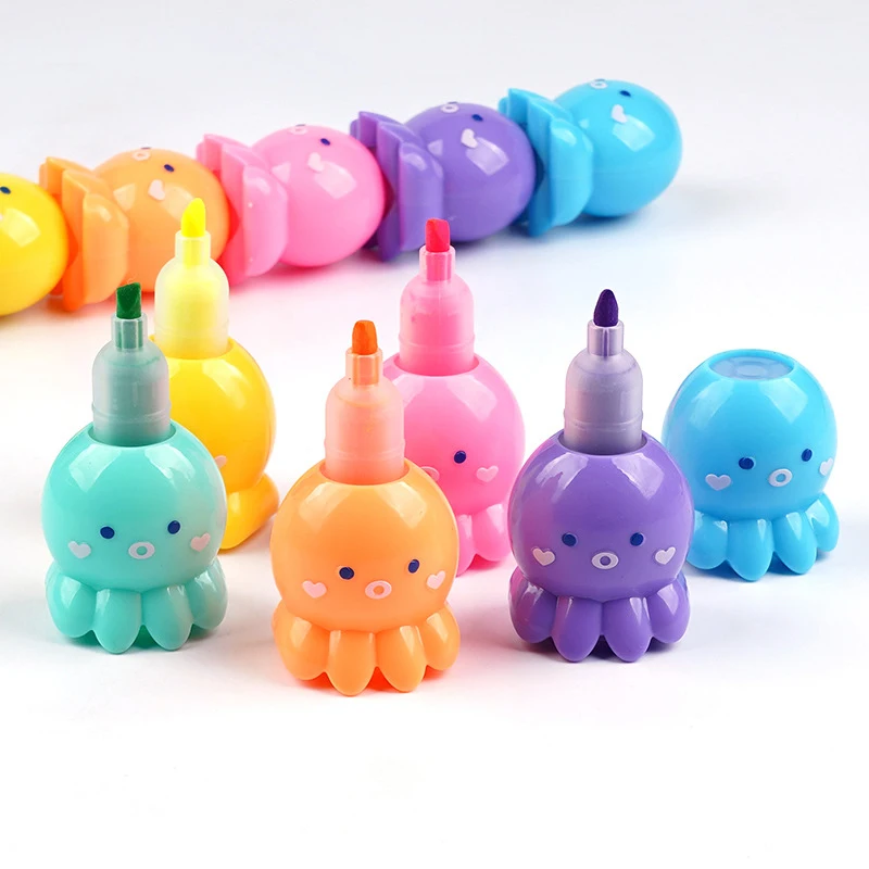 Kawaii 5 Colors Octopus Fluorescent Marker Pen Set Highlighter Pens Painting Highlight Mark Cute Stationery School Supplies