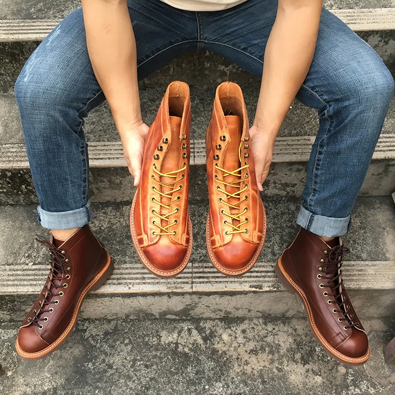 Yomior Autumn Winter New Designer Vintage Cow Leather Men Shoes Goodyear Welted Dress Men Ankle Boots Work Motorcycle Boots