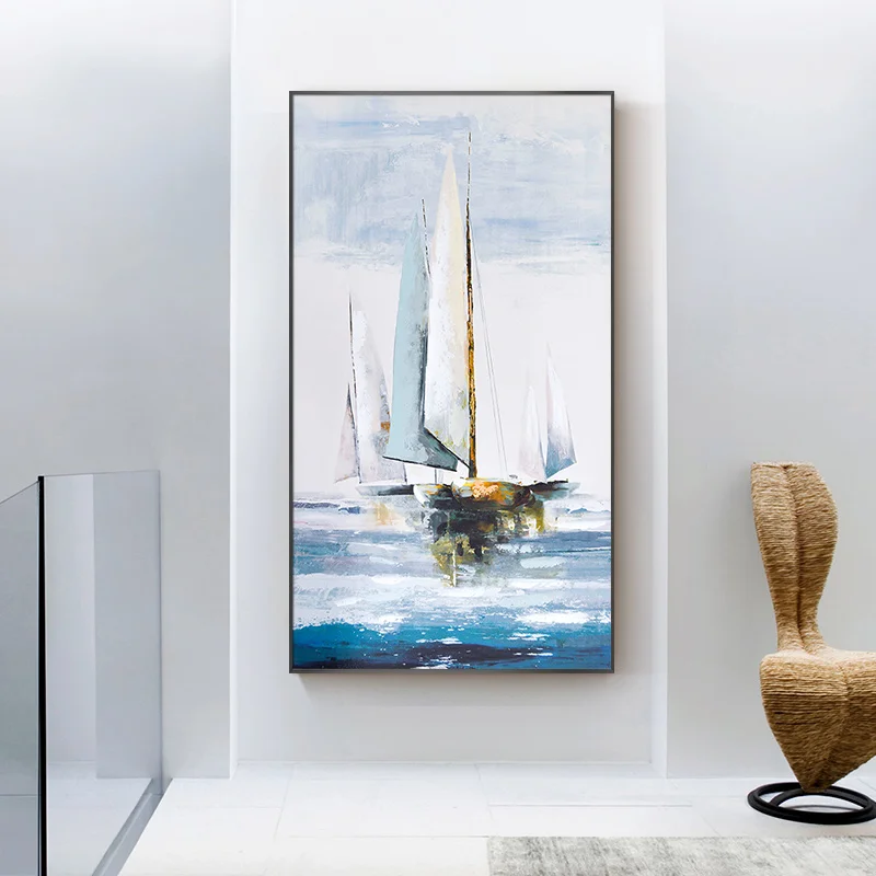 

Smooth hand-painted Abstract Oil Painting Home Decorative Painting Modern Entrance Hallway Corridor Feng Shui Painting Seascape