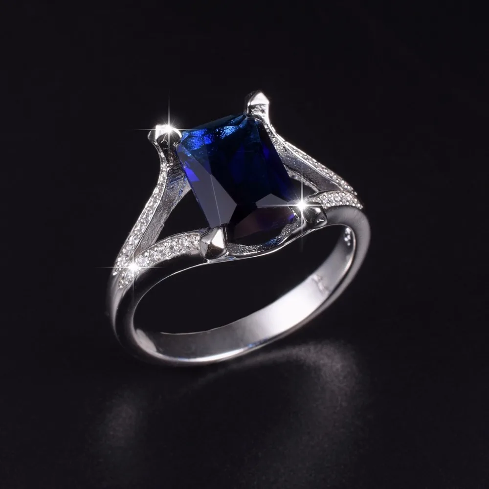 Luxury 925 Sterling Silver 10ct Square Blue Sapphire Rings Engagement Wedding ring for Men Wome jewelry boys Sz 8,9,10,11,12,13