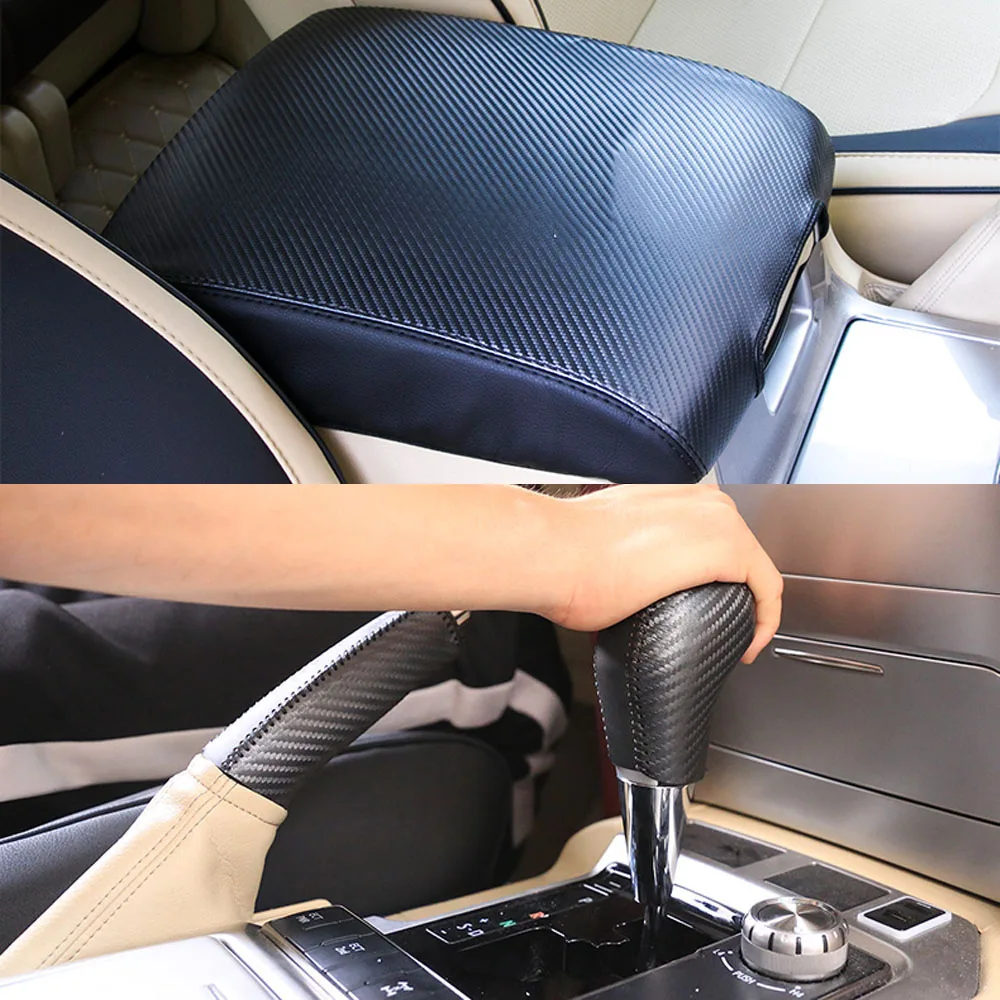 Leather Car Armrest Console Box Shift Knob Cover For Toyota Land Cruiser 200 2008 2010 2012 2015 2016 2019 2020 Accessories