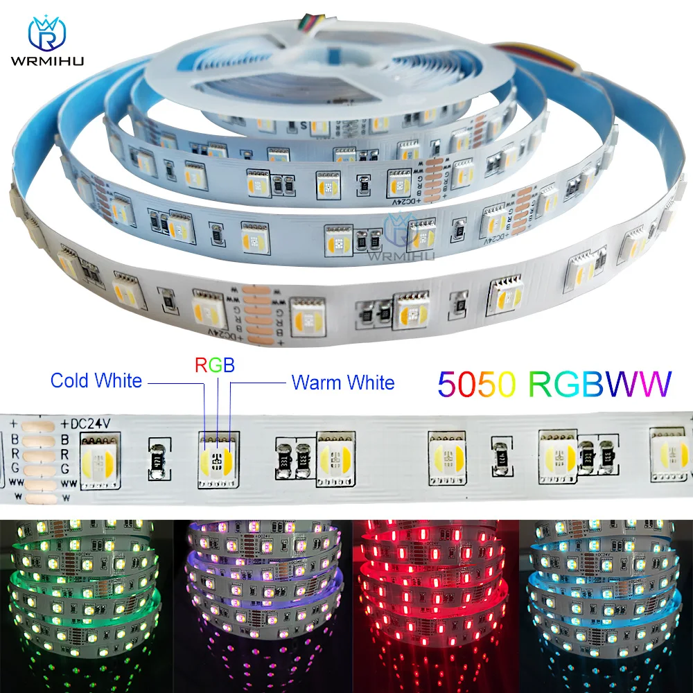 

DC12V-24V RGBCCT 5IN1 Светодиодные ленты 5050 5 м 60 светодиодов/m Цвет в 1 чип CW + RGB + WW/RGBW/RGBWW гибкая светодиодная лента светильник