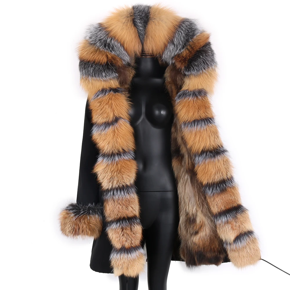 LaVelache Long Parka Real Fur Coat Winter Jacket Women Natural Real Fox Fur Coats Outerwear Streetwear Casual Oversize New