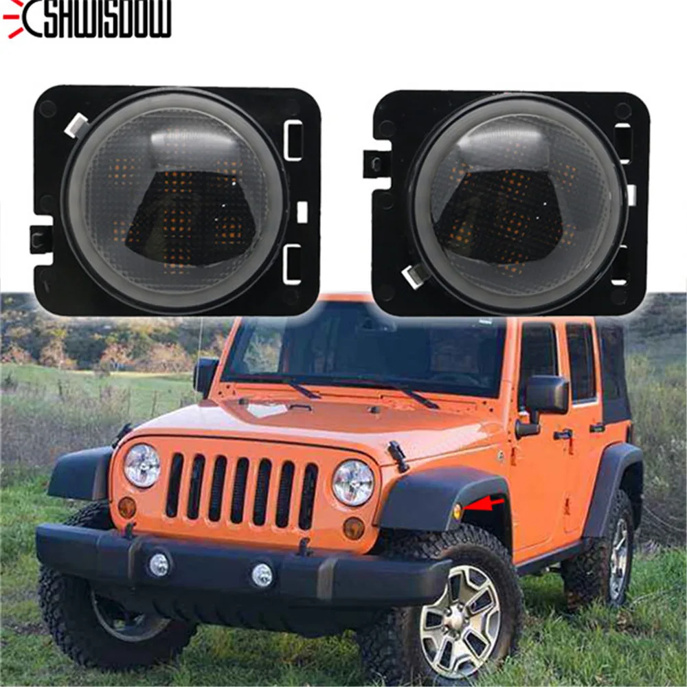 Front LED Turn Signal Light Assembly with White Halo Smoke Lens for 2007 to 2011 2012 2013 2014 2015 2016 2017 Jeep Wrangler JK