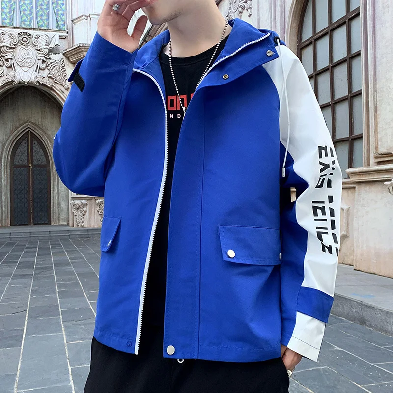 

Jacket Men's Spring New Style Loose Boutique All-match Personality Pure Cotton Handsome Hooded Fashion Color Matching Casual Sli