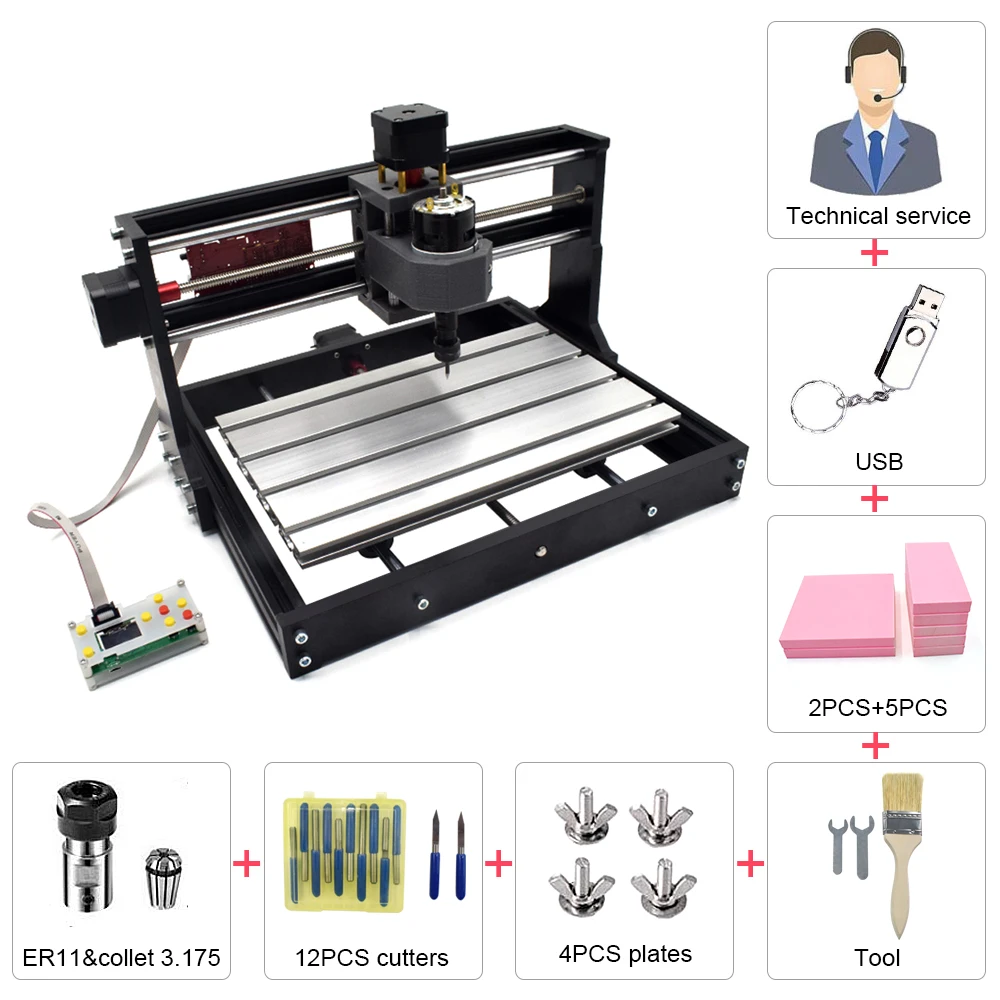 

CNC3018 pro Engraving Machine / Laser Engraving Machine + Offline Controler 300*180*40mm for Plastics/Wood/Acrylic/PVC/PCB