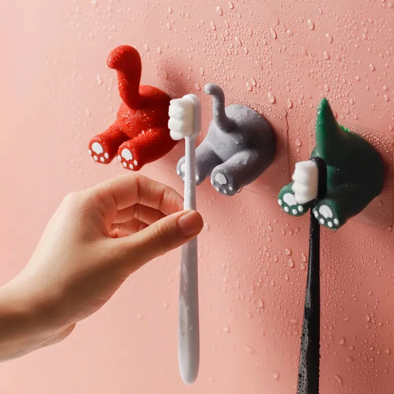 Kawaii Animal Tail Toothbrush Toothpaste Shelves Wall Rack Storage Holders Hanging Cartoon Children Brush Teeth Bathroom Hooks