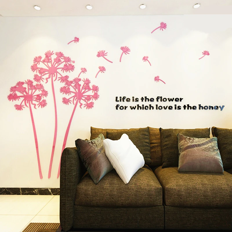 Wall Stickers Decal 3D Flying Dandelion Acrylic Decorative Sticker For Living Room Office Mirror Stickers for TV Background Wall