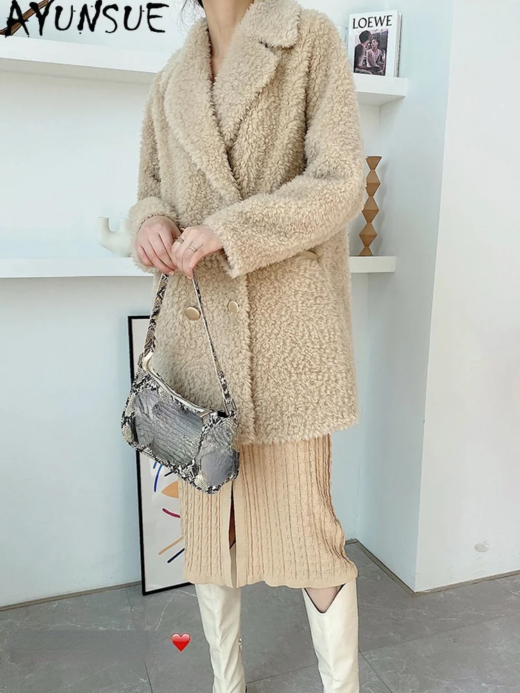 AYUNSUE 100% Real Sheep Shearling Coat Women Winter 2021 Casual Fur Coats Female Korean Elegant Jackets Jaqueta Feminina Gxy202