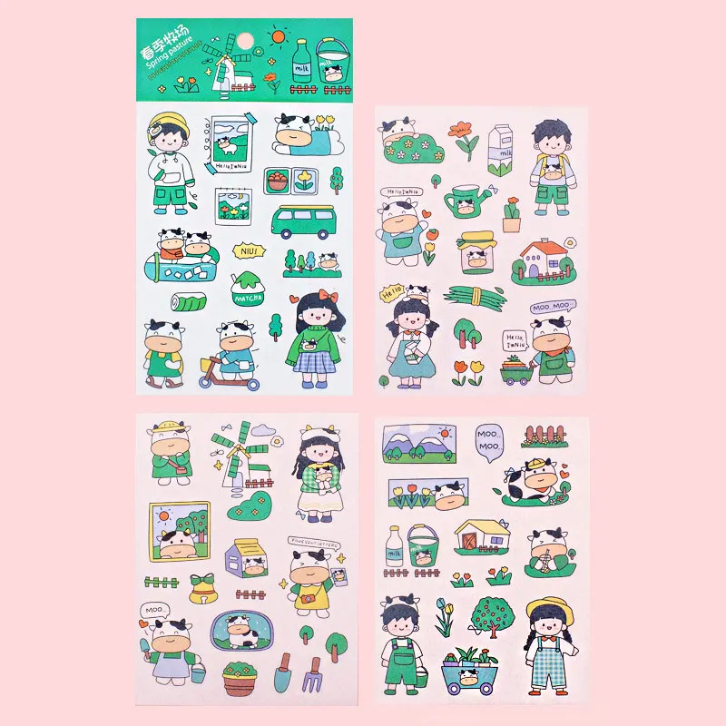 4 blätter/Set Cartoon Schreibwaren Aufkleber Kawaii Büro Tagebuch Journal Sammelalbum DIY Dekoration Decals Kinder Kinder Etikett