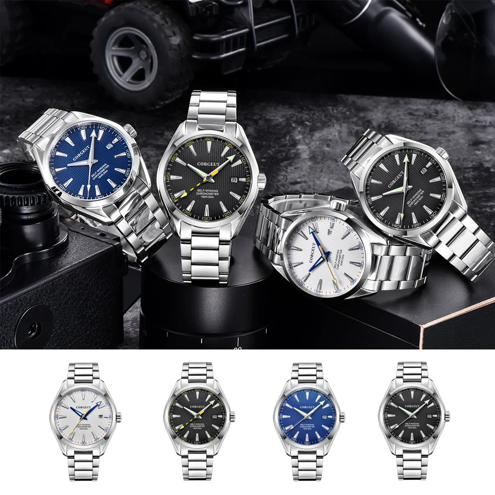 Corgeut 41mm men clock NH35 Watch For Men Automatic calendar date Mechanical Sapphire Glass wristwatch luxury top brand relogio