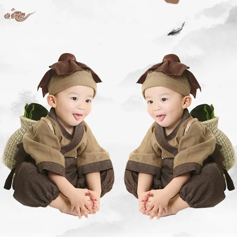 

Унисекс Китайская древняя одежда Guo Xue для детей, Медицинские костюмы ханьфу, Забавный Милый монах Kingdergarten, школьное выступление