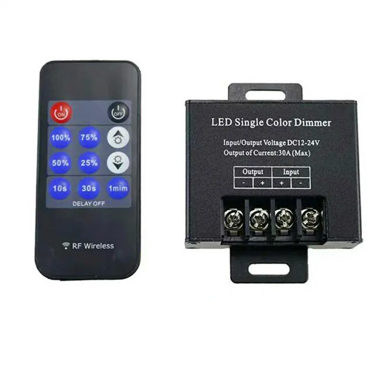 

Одноцветный светодиодный диммер DC12V-24V 30A 11Key Беспроводной радиочастотный пульт дистанционного управления затемнением Светодиодный контроллер для SMD COB Одноцветная светодиодная лента