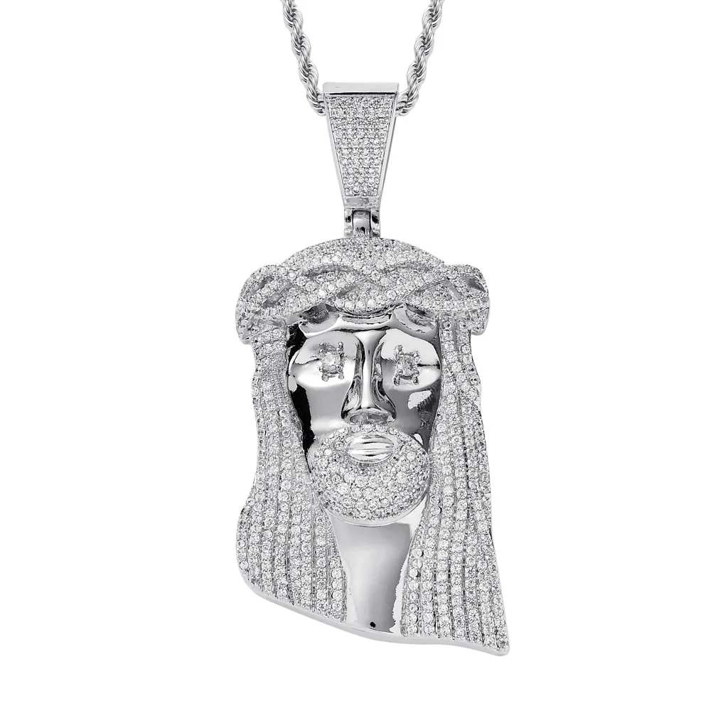 Anztilam Hip Hop Big Bling Copper Jesus Pendants & Necklace With Iced Out AAA Cubic Zircon For Men Women Rapper Jewelry Gifts