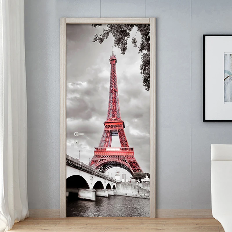 Self-Adhesive Door Sticker Home Decor Painting Vinyl 3D Murals Living Room Bedroom Study Art Wall Sticker Background
