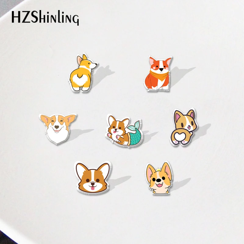 corgi Dog Cartoon Pet Acrylic Lapel Pin Badge Resin Epoxy Jewelry